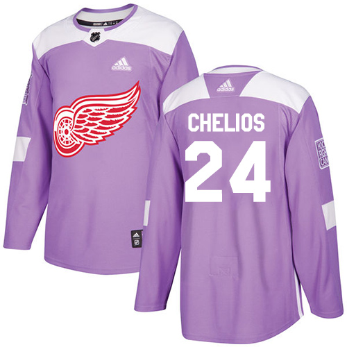 Adidas Red Wings #24 Chris Chelios Purple Authentic Fights Cancer Stitched NHL Jersey